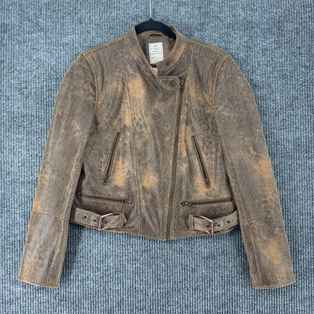 Free People (We The Free) vegan leather moto jacket Fenix snakeskin womens small